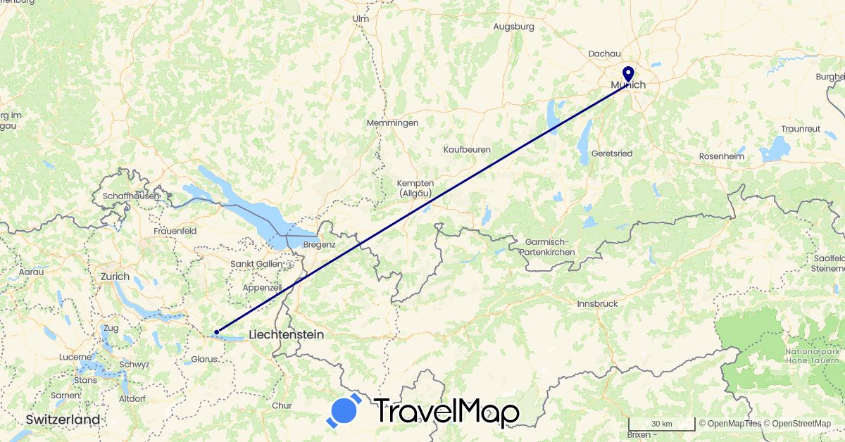 TravelMap itinerary: driving in Switzerland, Germany (Europe)
